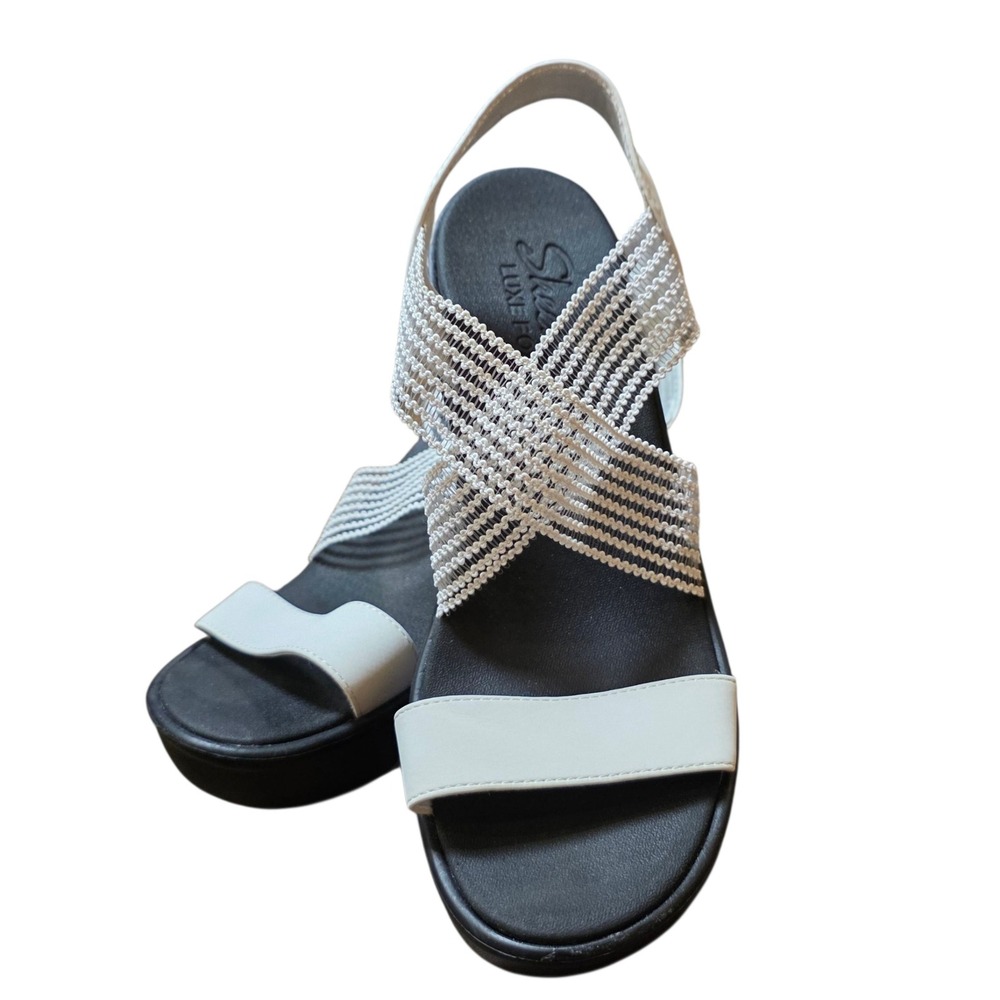 Skechers Rumble On Wedge Platform Sandals Elastic Strap Casual Comfort Shoe Sz 8
